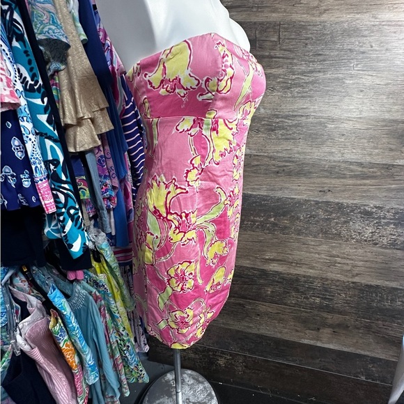 Lilly Pulitzer Pink and Yellow Strapless Bodycon Dress Size 4 - Picture 3 of 11